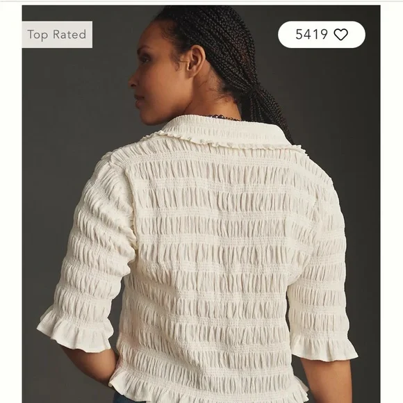 Maeve smocked button down blouse ivory size Ds - Picture 8 of 11